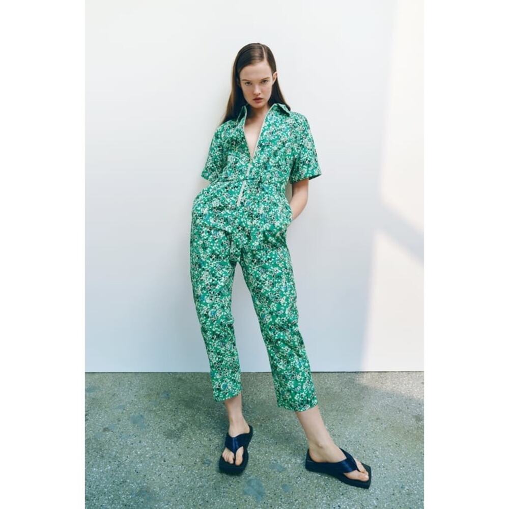 Zara Floral Printed Cotton Jumpsuit - Picture 3 of 13